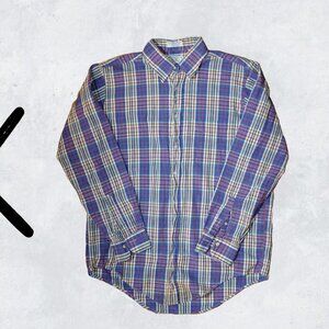 VTG Sero Shirtmakers Mens Plaid Button Up Shirt Long Sleeve Red Blue Made in USA